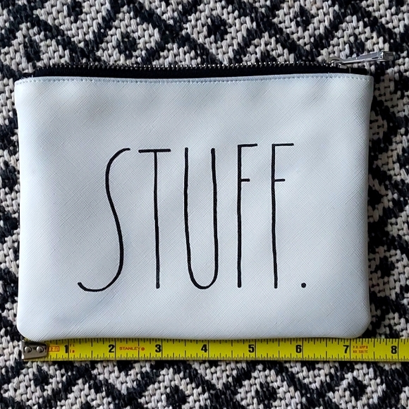 RAE DUNN "STUFF" Zipper Cosmetic Bag White & Black - Picture 3 of 8